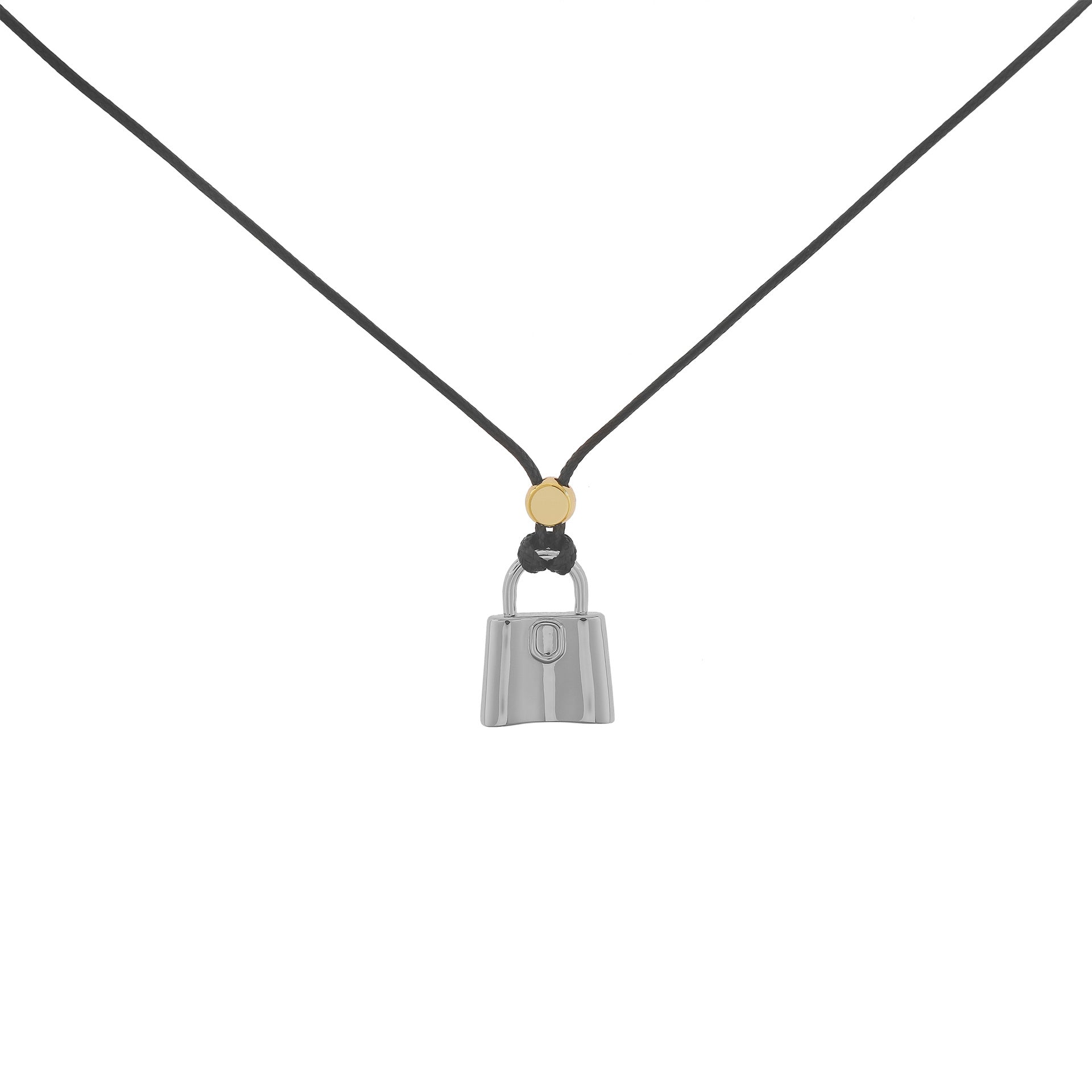 Lock Necklace For Women In Dyed Black Brass With Electroplated Finish, Featuring Twisted Rope Chain