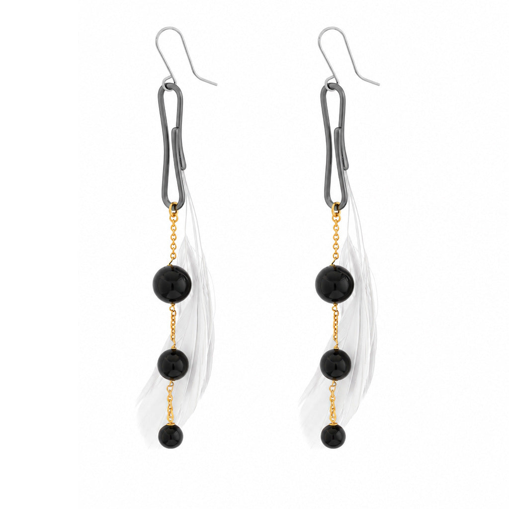 Handmade Feather Stud Earrings In Brass With Copper Posts, Exaggerated Style For Women