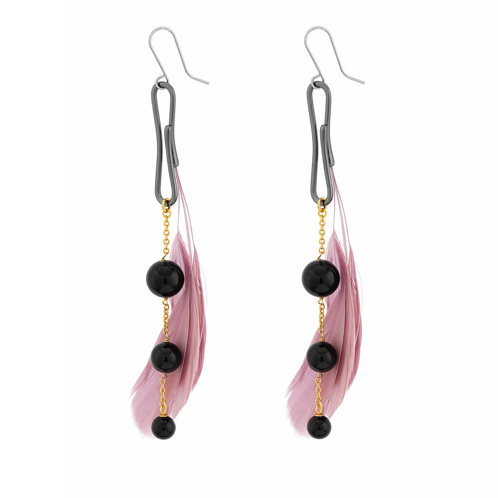 Handmade Feather Stud Earrings In Brass With Copper Posts, Exaggerated Style For Women