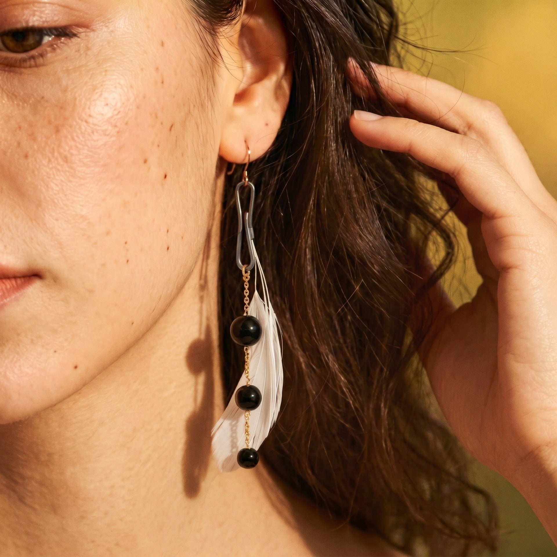 Handmade Feather Stud Earrings In Brass With Copper Posts, Exaggerated Style For Women
