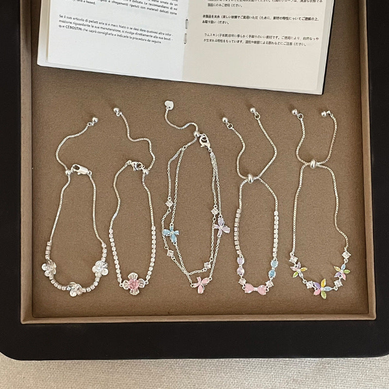 Butterfly Drawstring Bracelet For Women With Rope Chain And Rhinestone Pendant In Sweet Style