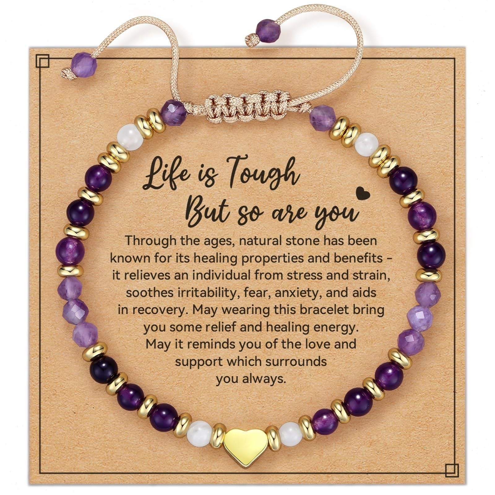 Heart Shape Natural Stone Bracelets For Women Featuring Faceted Picture Jasper Stone Pendants In Simple Style