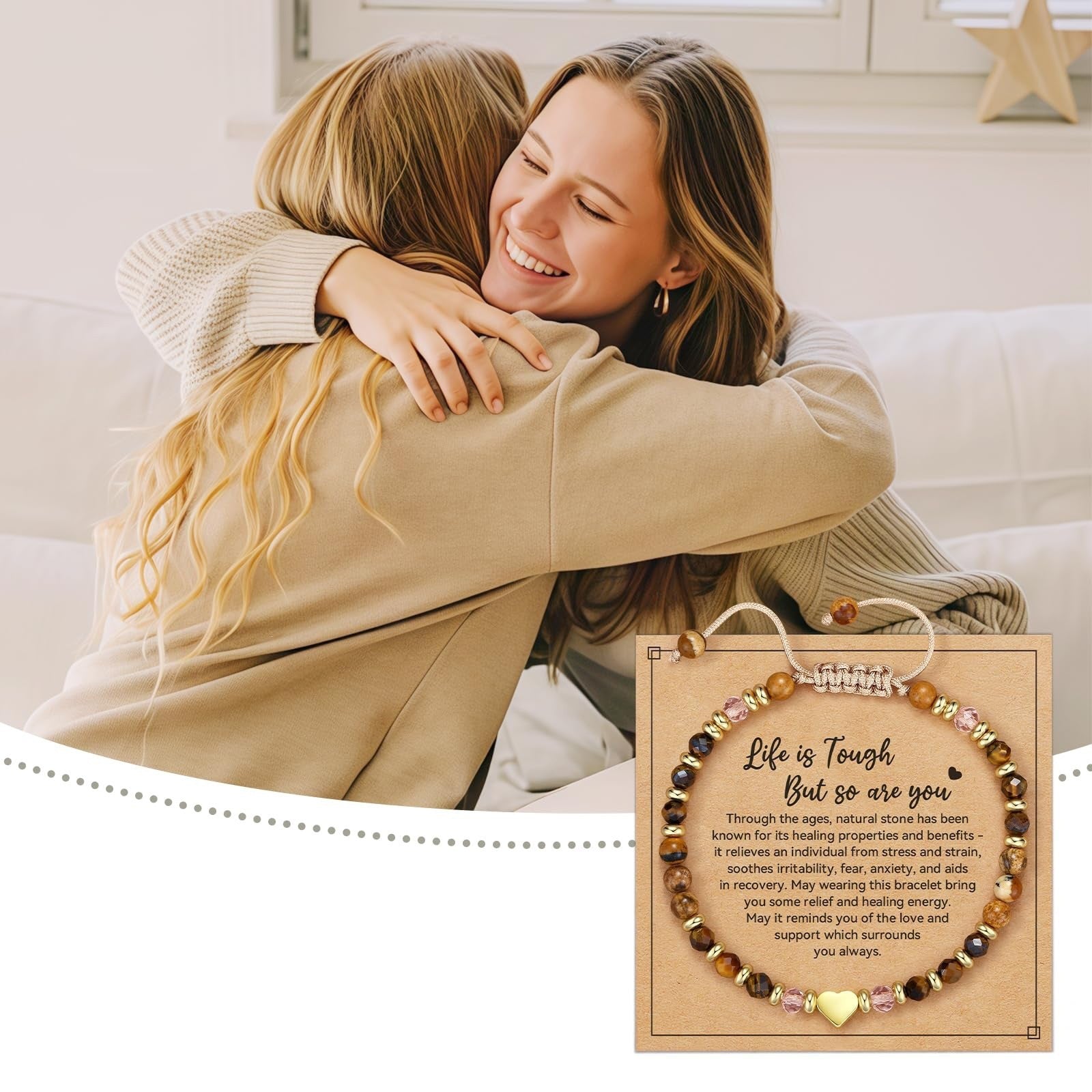 Heart Shape Natural Stone Bracelets For Women Featuring Faceted Picture Jasper Stone Pendants In Simple Style