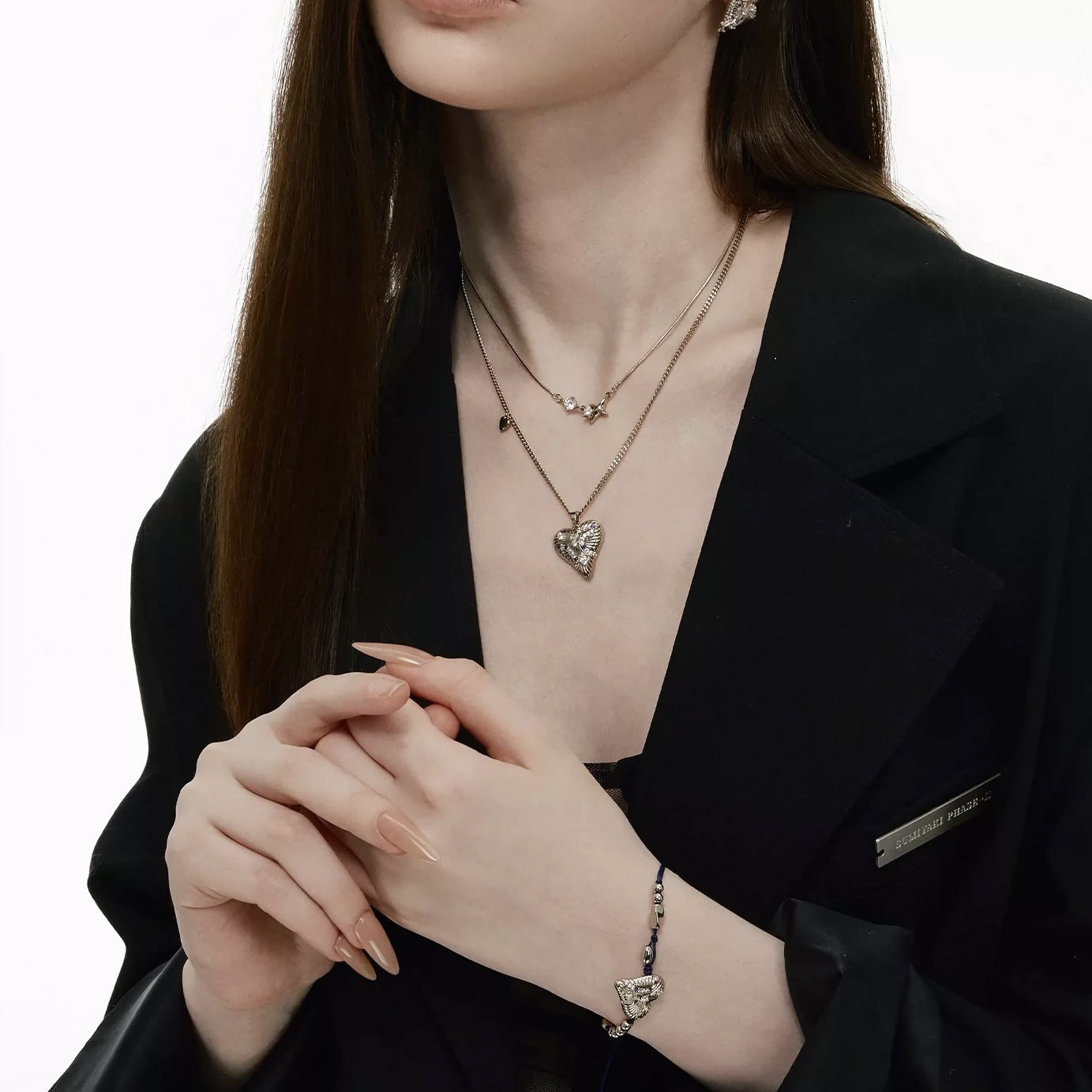 Heart Shape Brushed Copper Bracelet For Women With Golden Plated Finish And Rhinestone Inlay Featuring Slider Chain