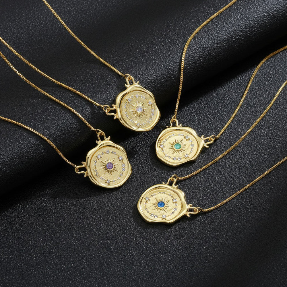 Geometric Necklace With Inlaid Zircon In IG Style, Electroplated Copper Featuring 18K Real Gold Plated Box Chain