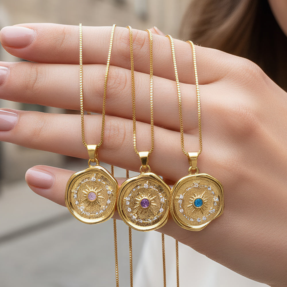 Geometric Necklace With Inlaid Zircon In IG Style, Electroplated Copper Featuring 18K Real Gold Plated Box Chain
