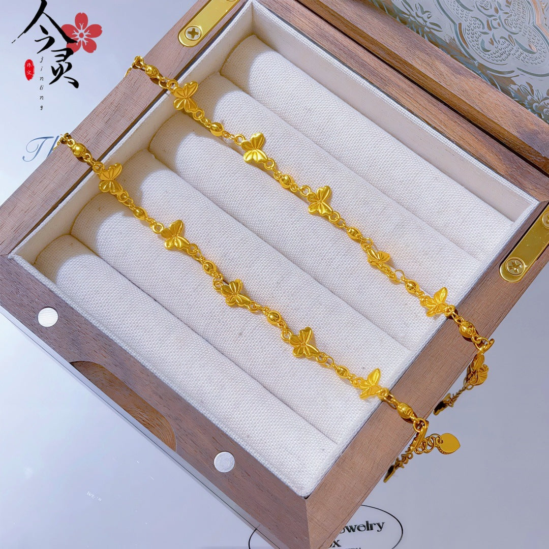 Butterfly Bracelet For Women Featuring Brass Chain Material With Golden Plated Electroplated Finish
