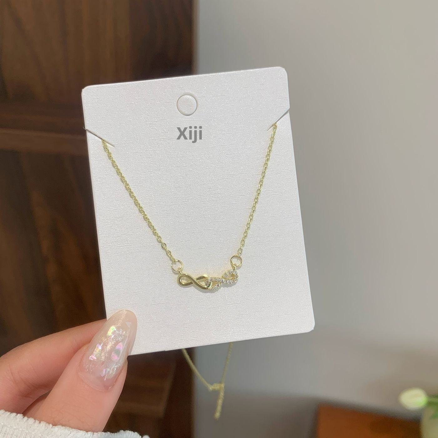 Infinity Gold Copper Choker Necklace For Women With Rhinestones In Simple Style