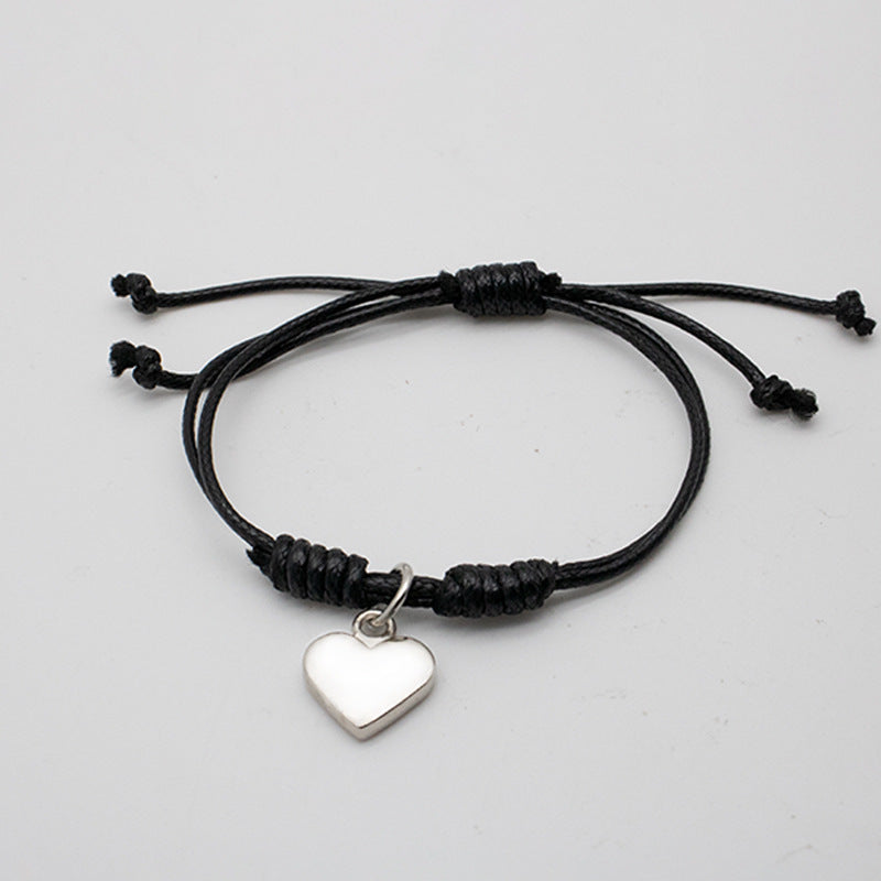 Heart Shape Braid Rope Bracelet In Dyed Black, Simple Style Unisex Woven Chain Accessory