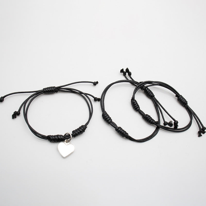 Heart Shape Braid Rope Bracelet In Dyed Black, Simple Style Unisex Woven Chain Accessory