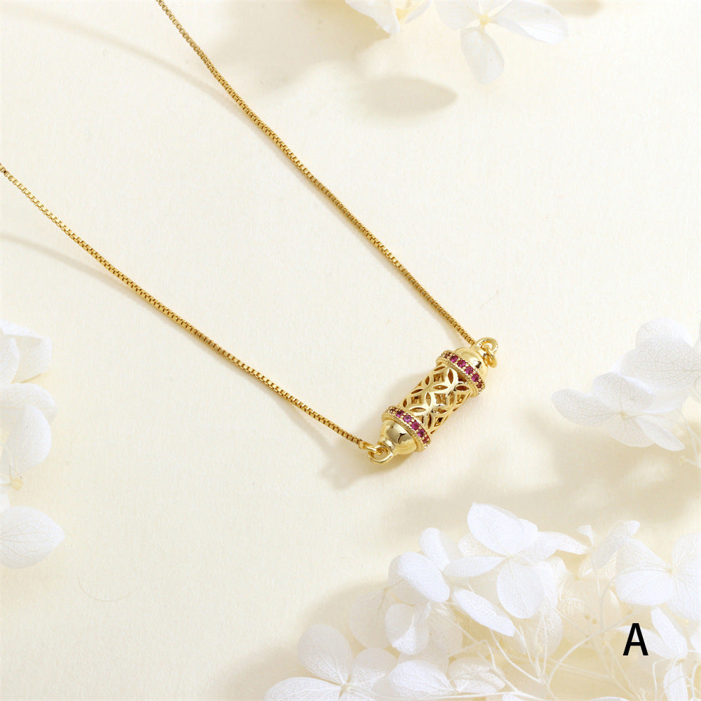IG Style Geometric Necklace With Inlaid Zircon, Electroplated Copper Featuring 18K Real Gold Plated Box Chain