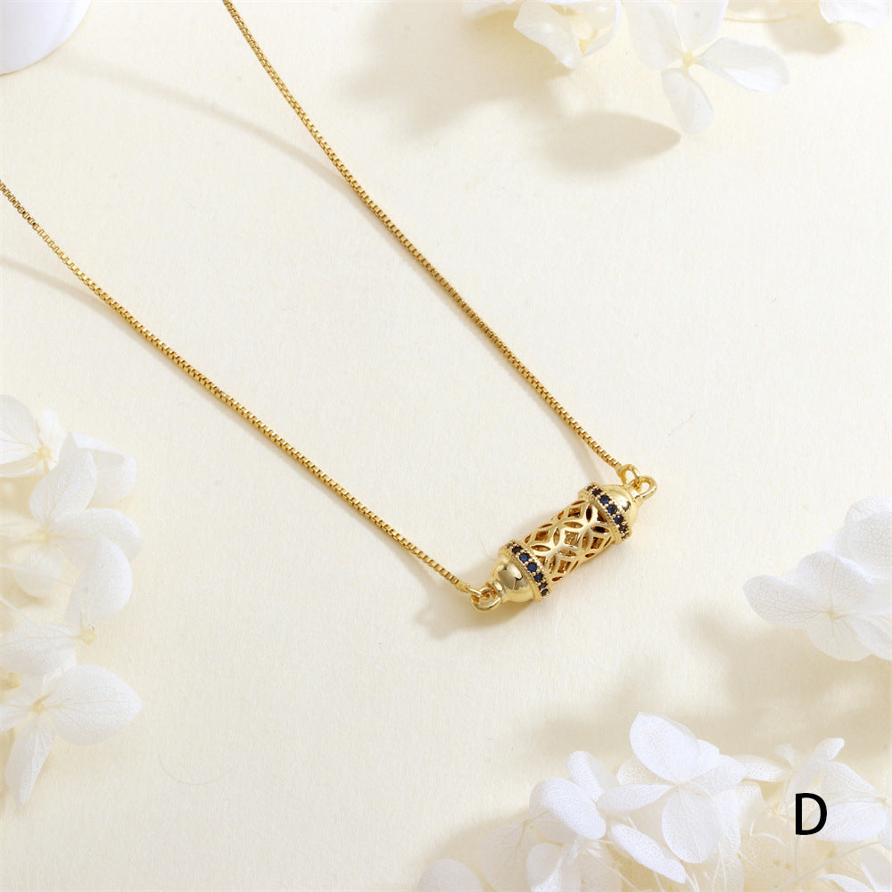 IG Style Geometric Necklace With Inlaid Zircon, Electroplated Copper Featuring 18K Real Gold Plated Box Chain