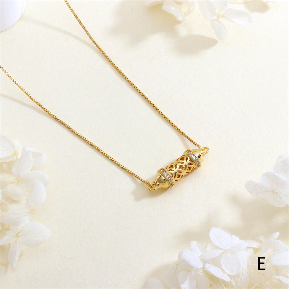 IG Style Geometric Necklace With Inlaid Zircon, Electroplated Copper Featuring 18K Real Gold Plated Box Chain