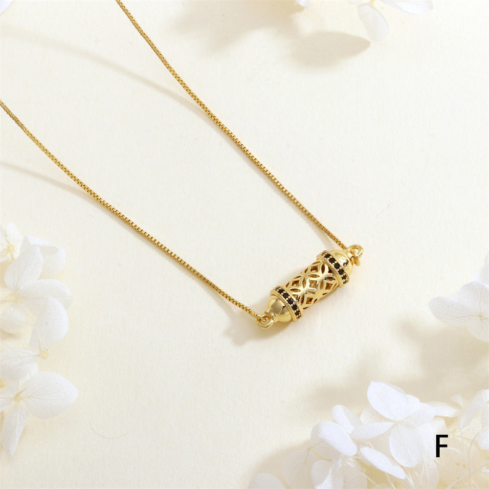 IG Style Geometric Necklace With Inlaid Zircon, Electroplated Copper Featuring 18K Real Gold Plated Box Chain