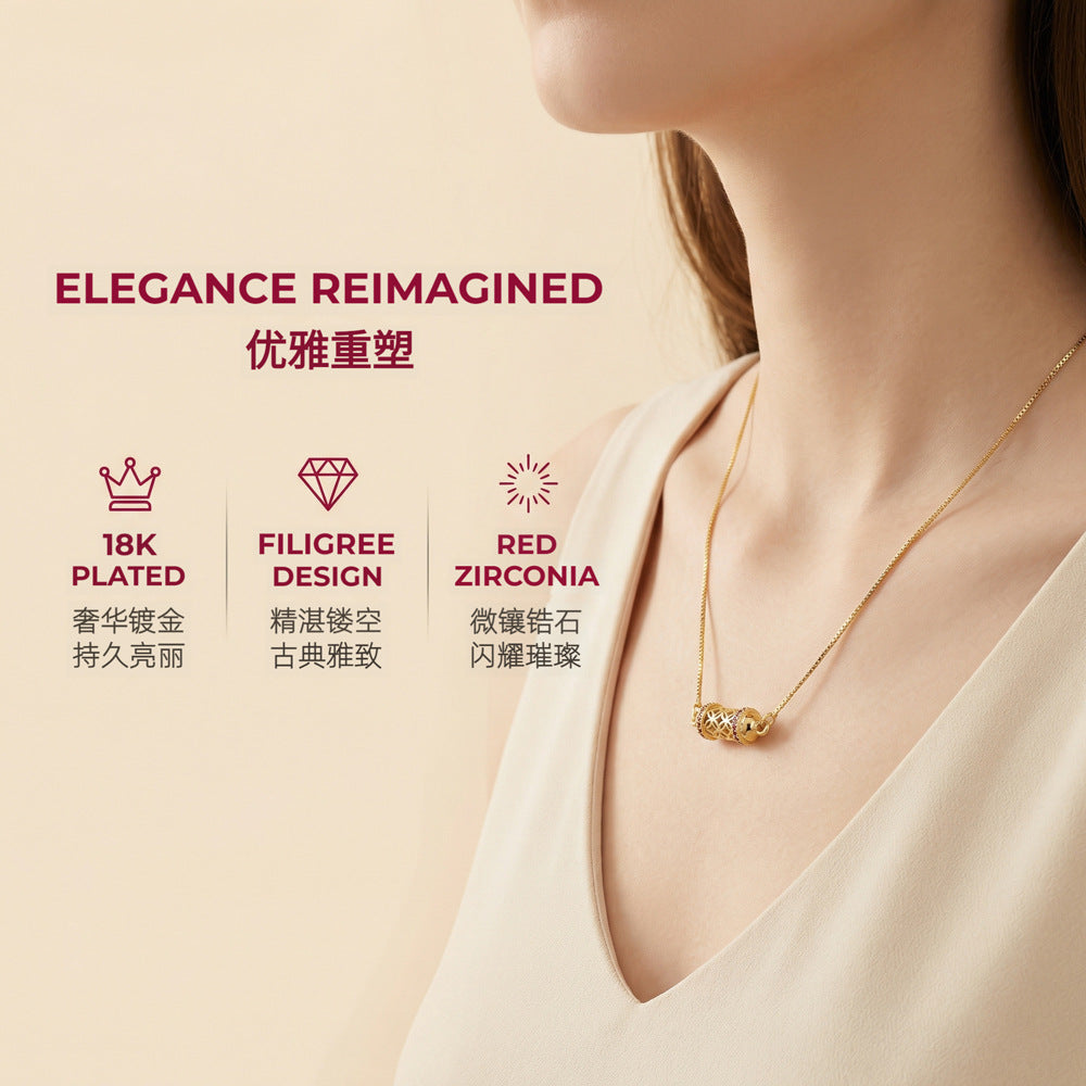 IG Style Geometric Necklace With Inlaid Zircon, Electroplated Copper Featuring 18K Real Gold Plated Box Chain