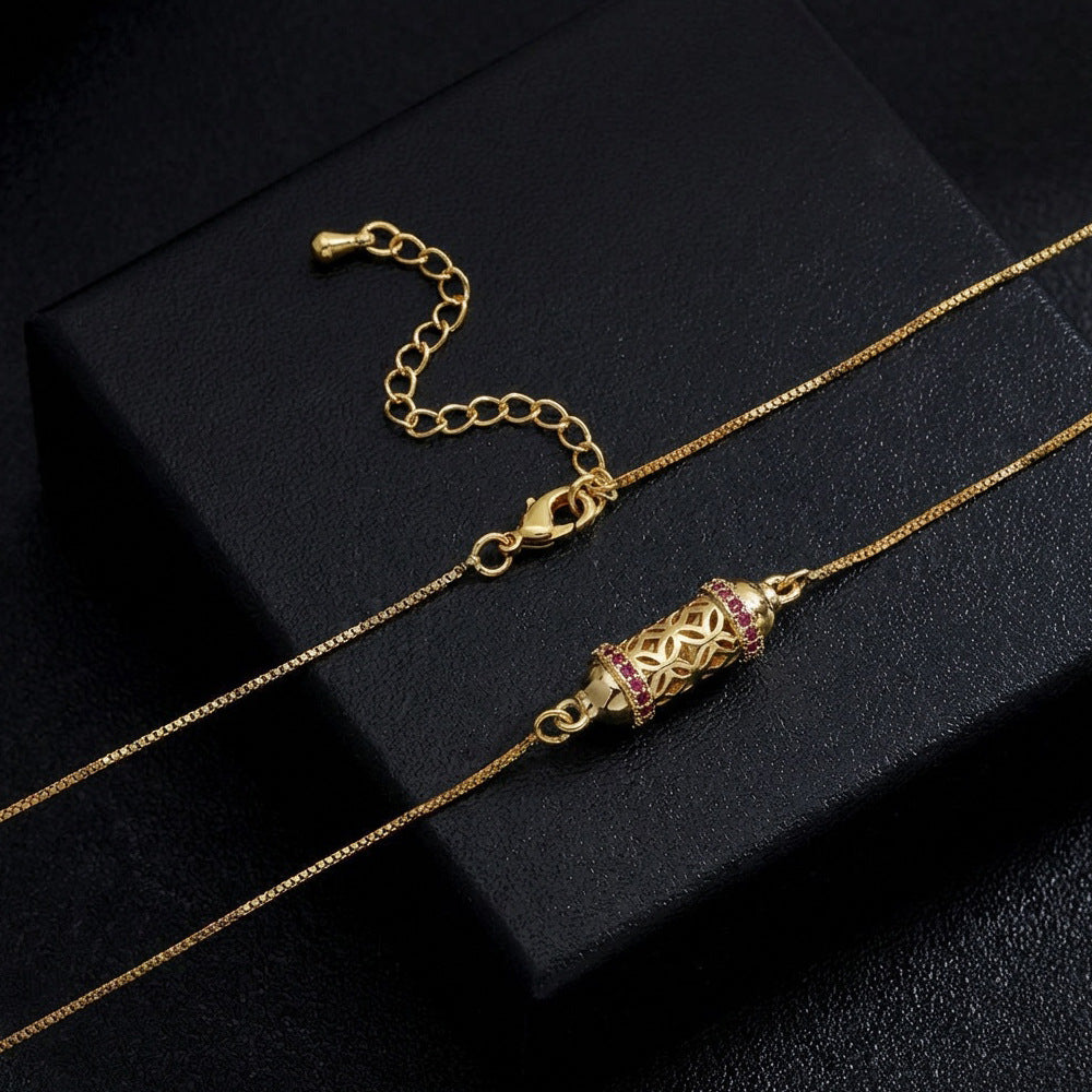 IG Style Geometric Necklace With Inlaid Zircon, Electroplated Copper Featuring 18K Real Gold Plated Box Chain