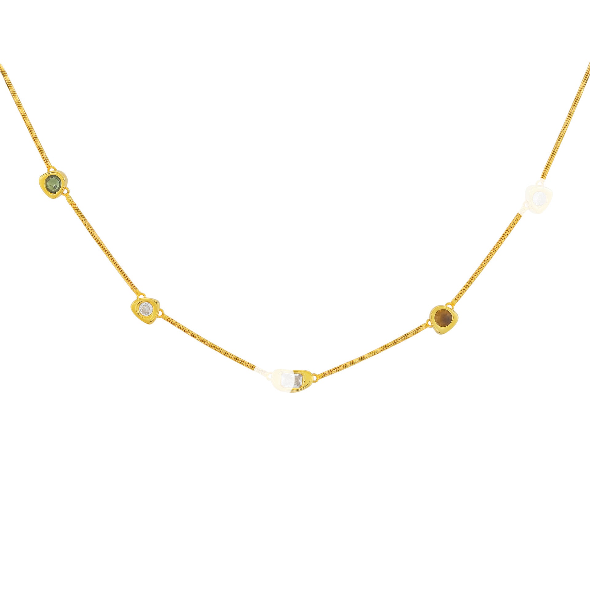 Elegant Gold Quadrilateral Necklace For Women With Brass Pendant And Snake Chain