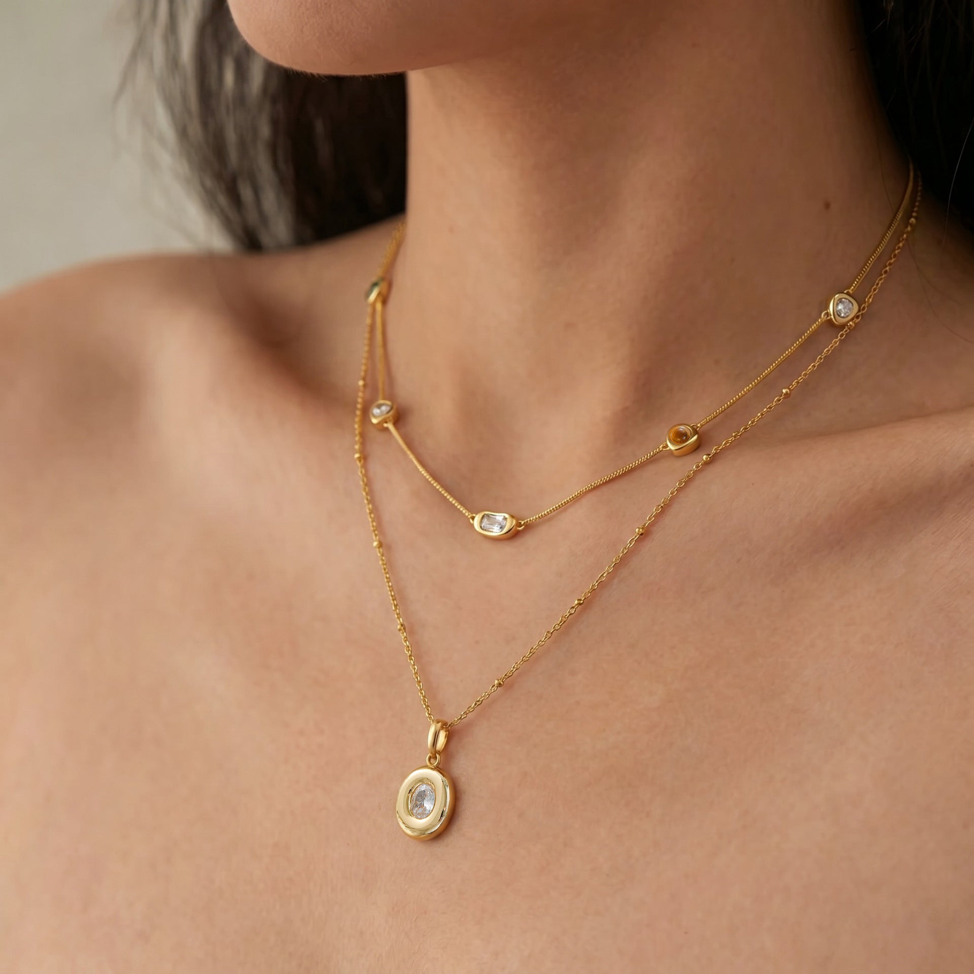 Elegant Gold Quadrilateral Necklace For Women With Brass Pendant And Snake Chain