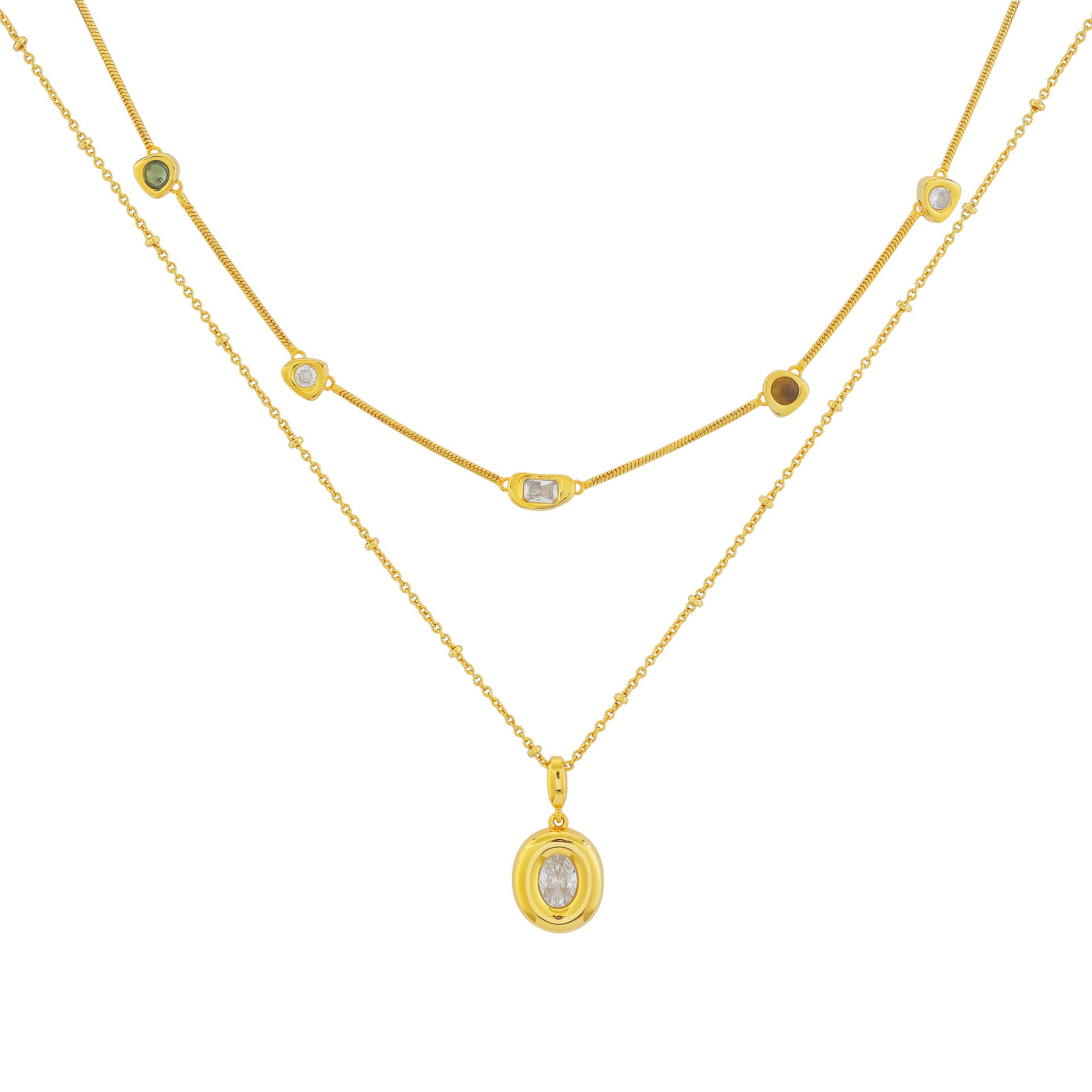 Elegant Gold Quadrilateral Necklace For Women With Brass Pendant And Snake Chain