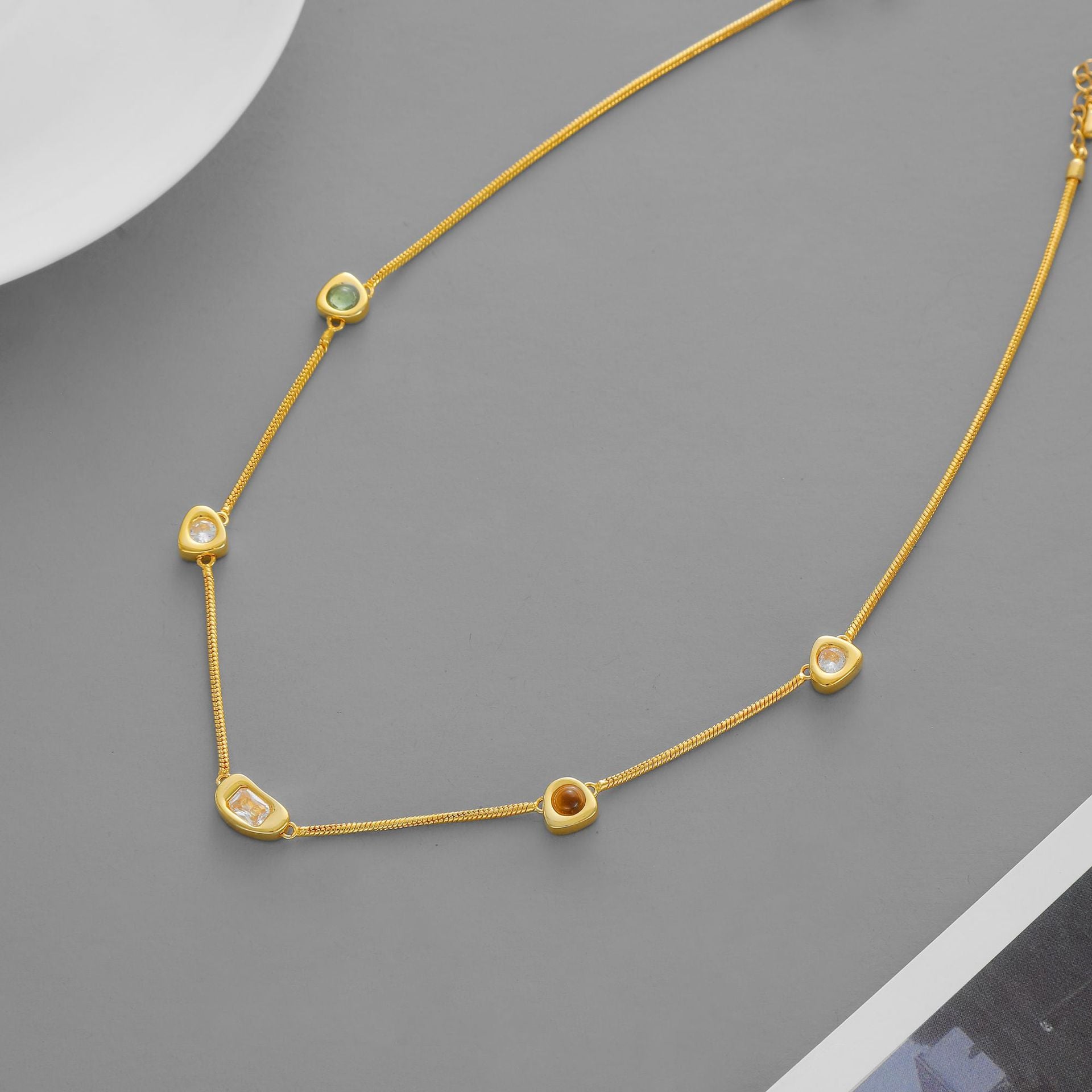 Elegant Gold Quadrilateral Necklace For Women With Brass Pendant And Snake Chain