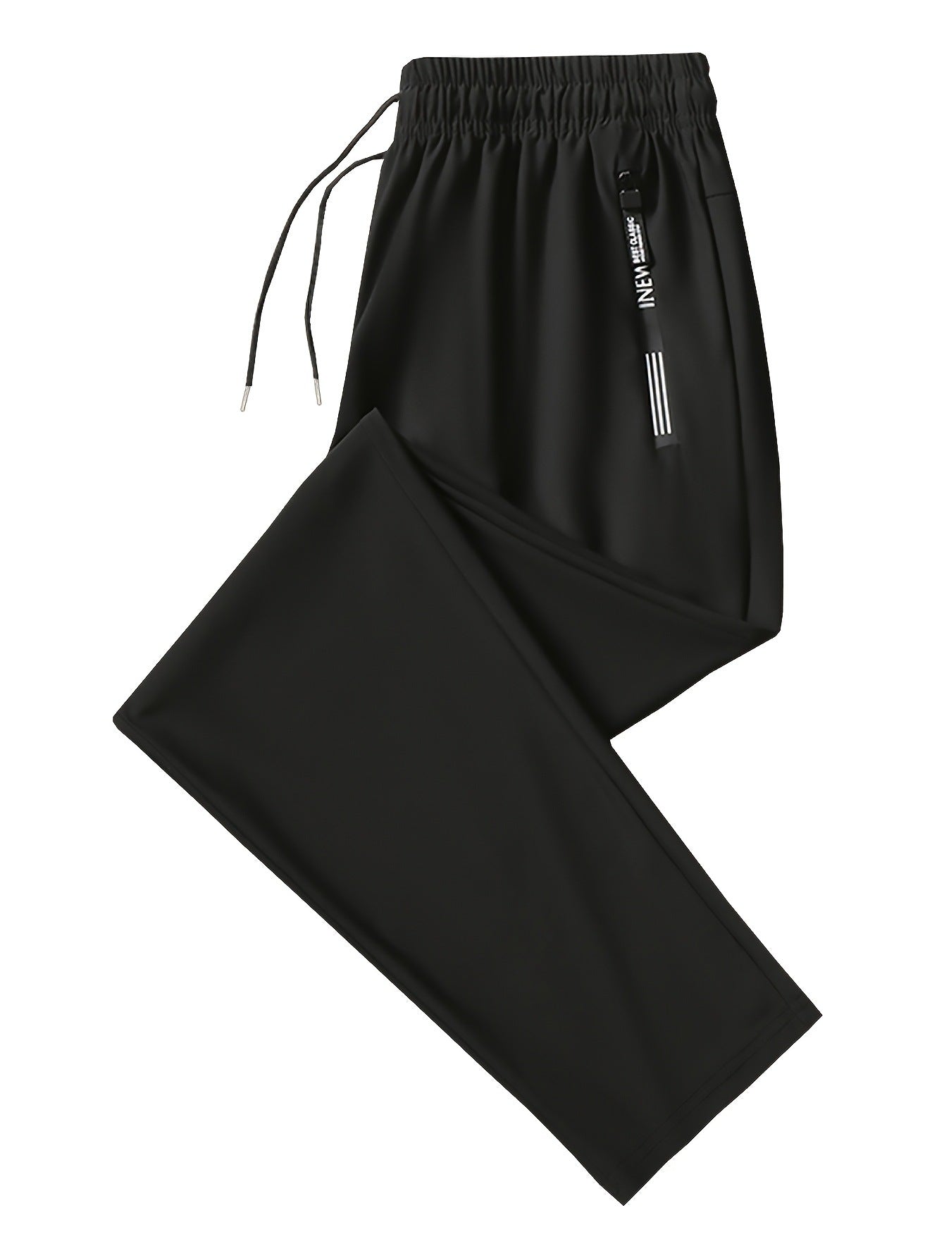 Men's Solid Color Full Length Jogging Pants In Nylon Fabric With Zipper Detail For Sport Style