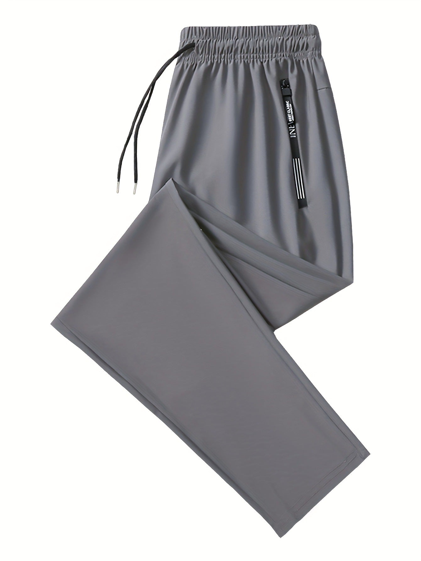 Men's Solid Color Full Length Jogging Pants In Nylon Fabric With Zipper Detail For Sport Style