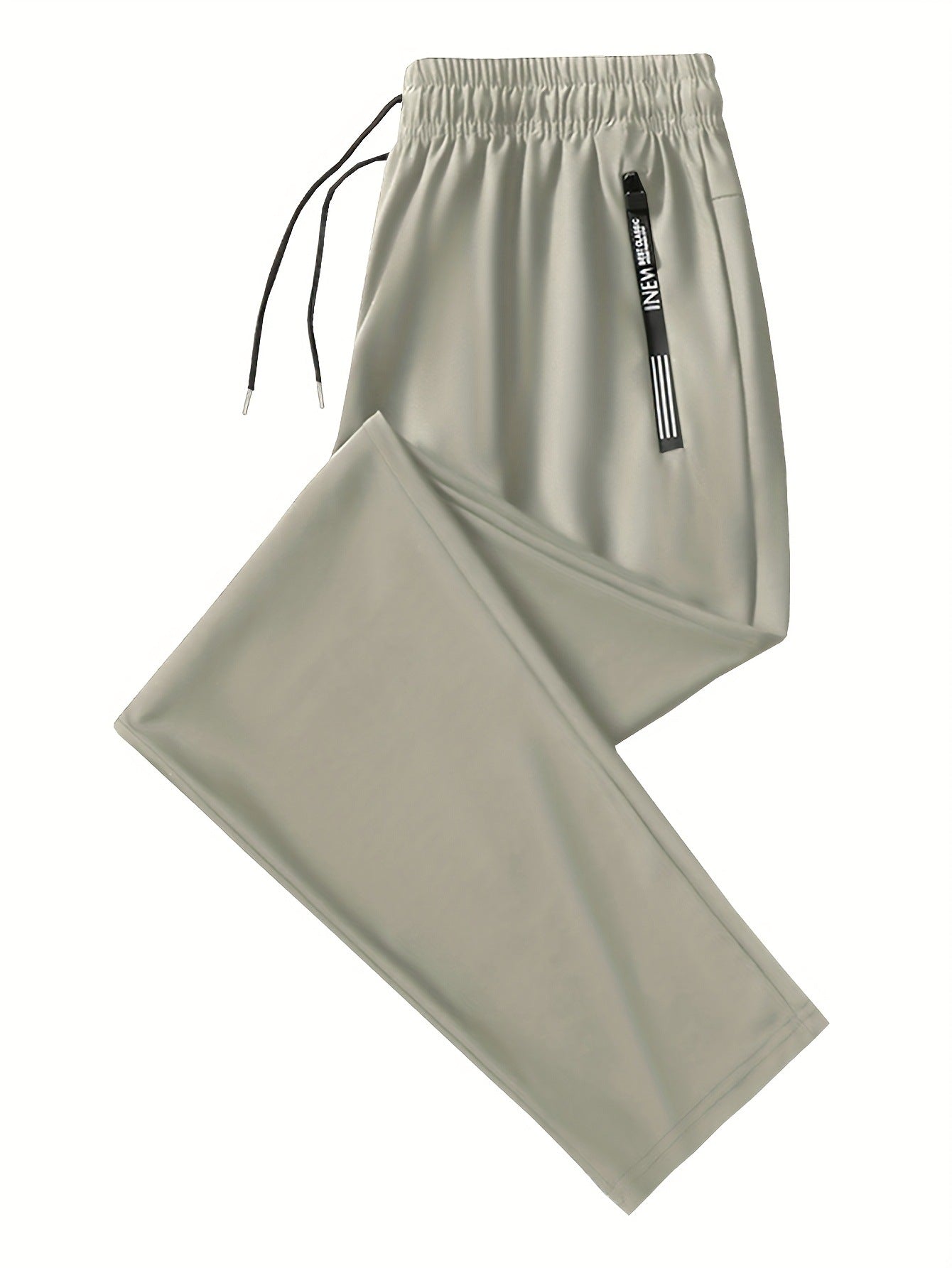 Men's Solid Color Full Length Jogging Pants In Nylon Fabric With Zipper Detail For Sport Style