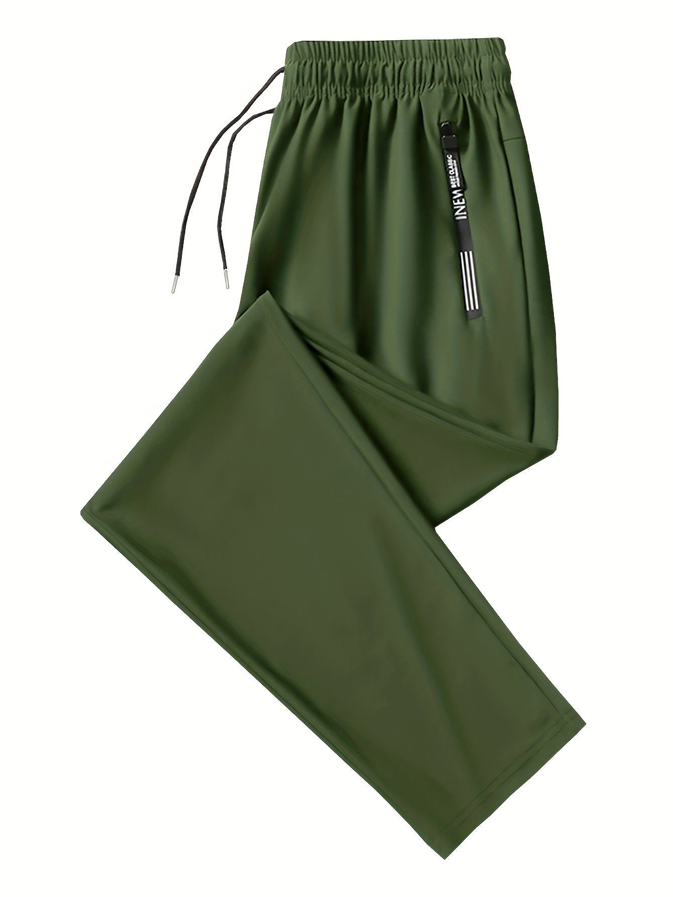 Men's Solid Color Full Length Jogging Pants In Nylon Fabric With Zipper Detail For Sport Style