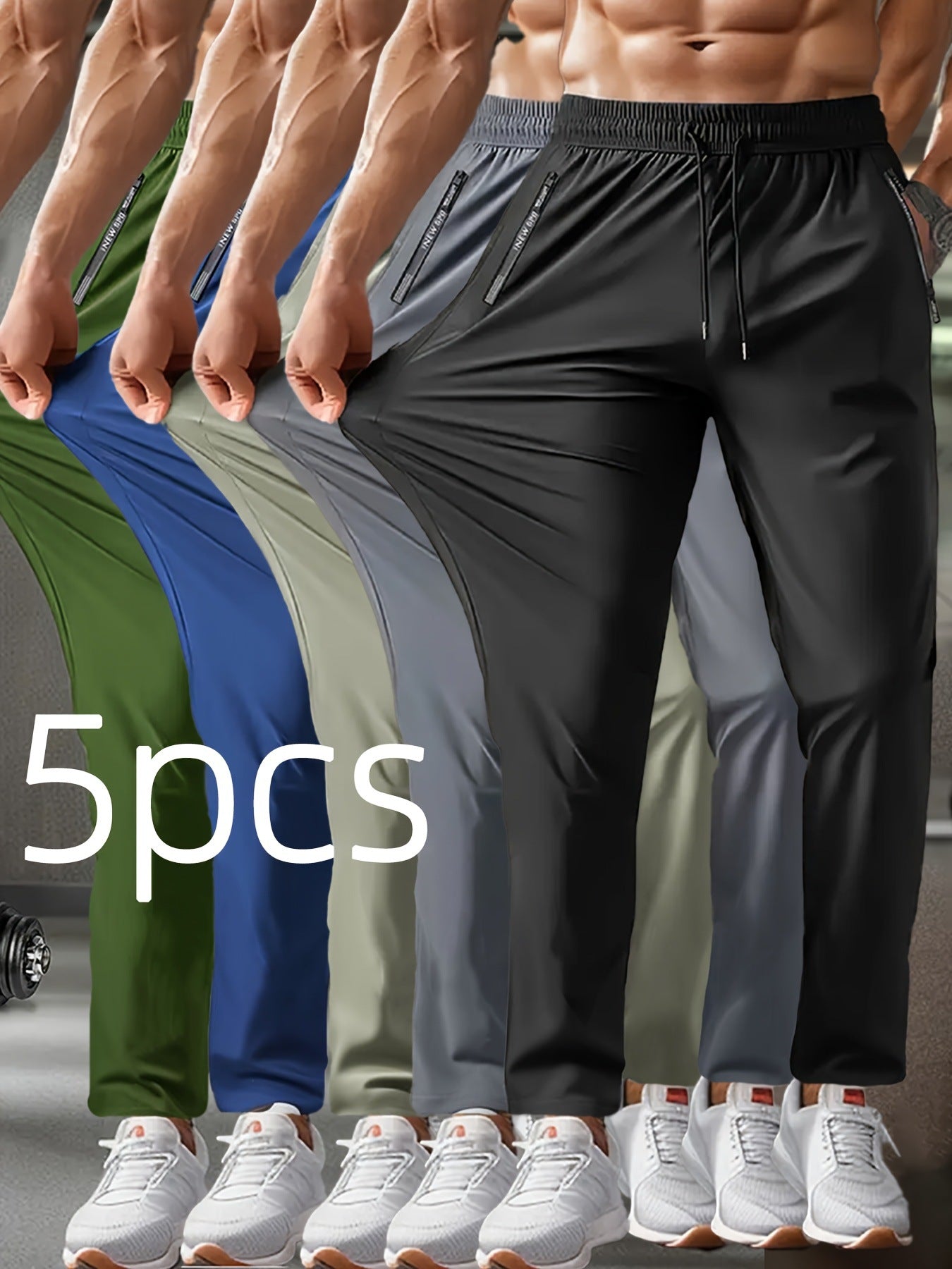 Men's Solid Color Full Length Jogging Pants In Nylon Fabric With Zipper Detail For Sport Style