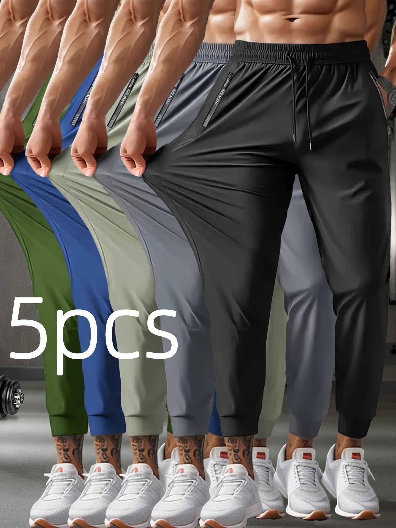 Men's Solid Color Full Length Jogging Pants In Nylon Fabric With Zipper Detail For Sport Style