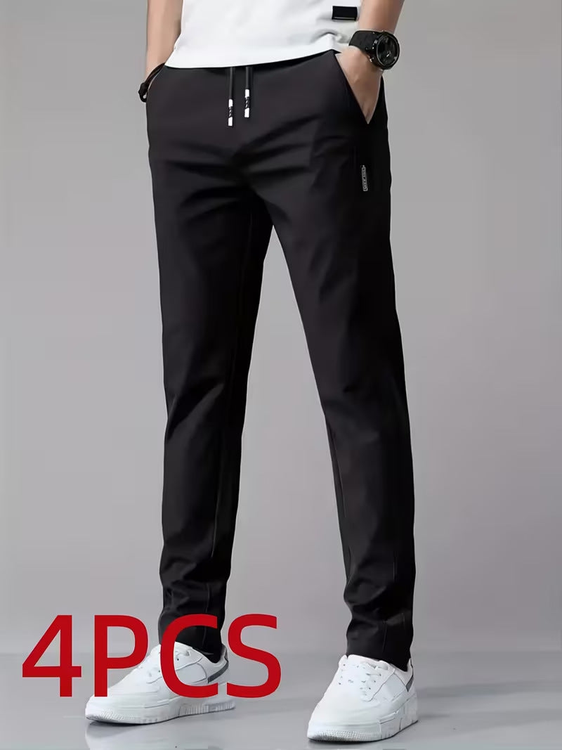 Men's Solid Color Full Length Jogging Pants In Nylon Fabric With Zipper Detail For Sport Style