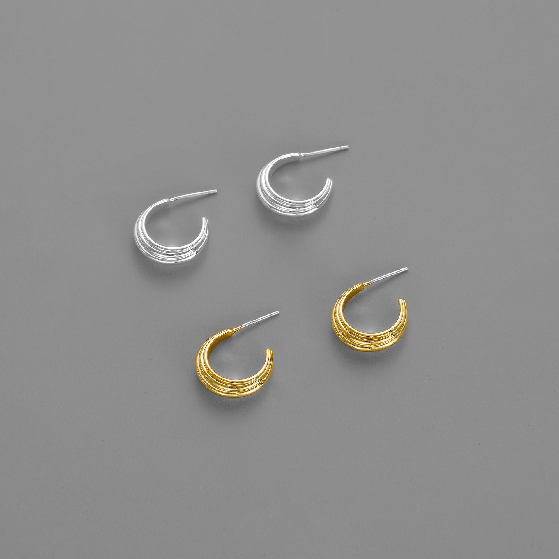 C Shape Twist Stud Earrings In Brass With 18K Real Gold Plated, Featuring 925 Sterling Silver Posts, Retro Style For Women