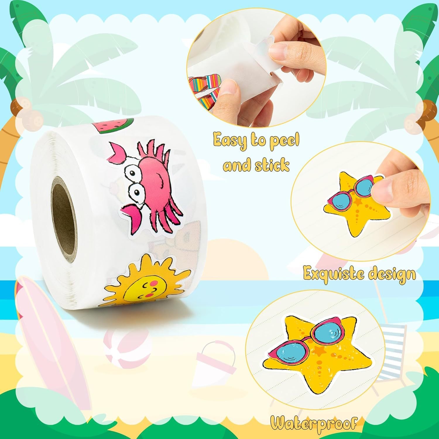 Coconut Beach Stickers Featuring Durable Copper Plate Material For Stylish Stationery Use