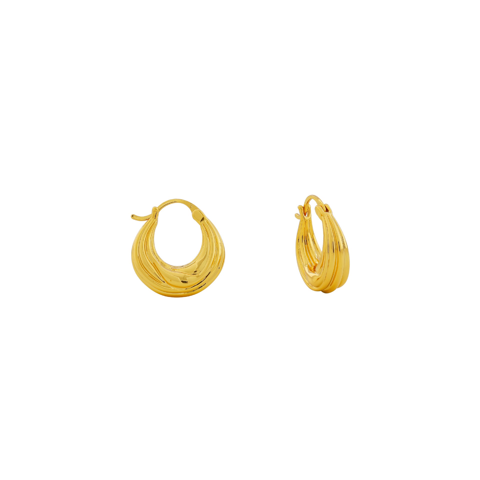 Curve Hoop Earrings For Women In 18K Real Gold Plated Brass With Copper Ear Pins, Elegant Gold Jewelry