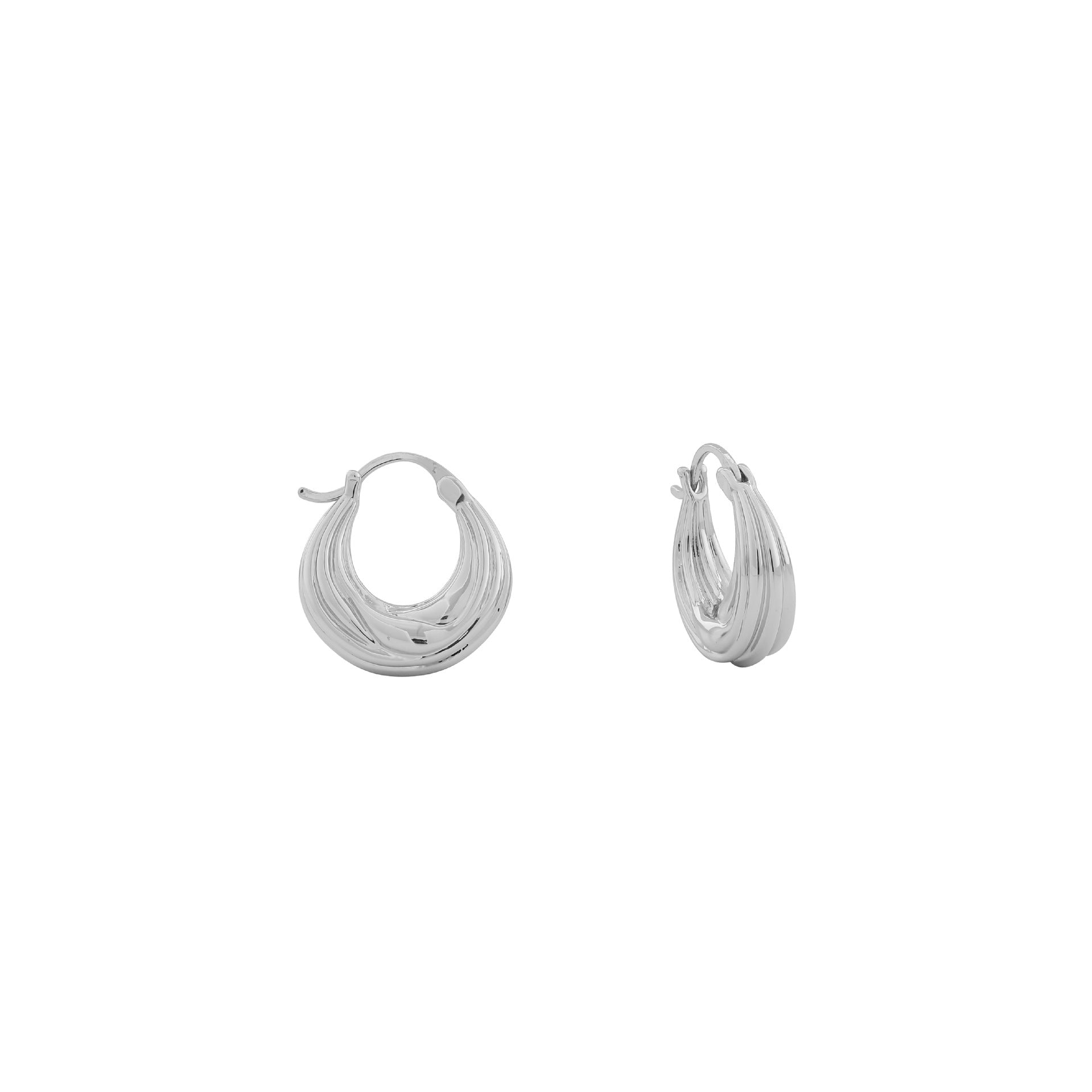 Curve Hoop Earrings For Women In 18K Real Gold Plated Brass With Copper Ear Pins, Elegant Gold Jewelry