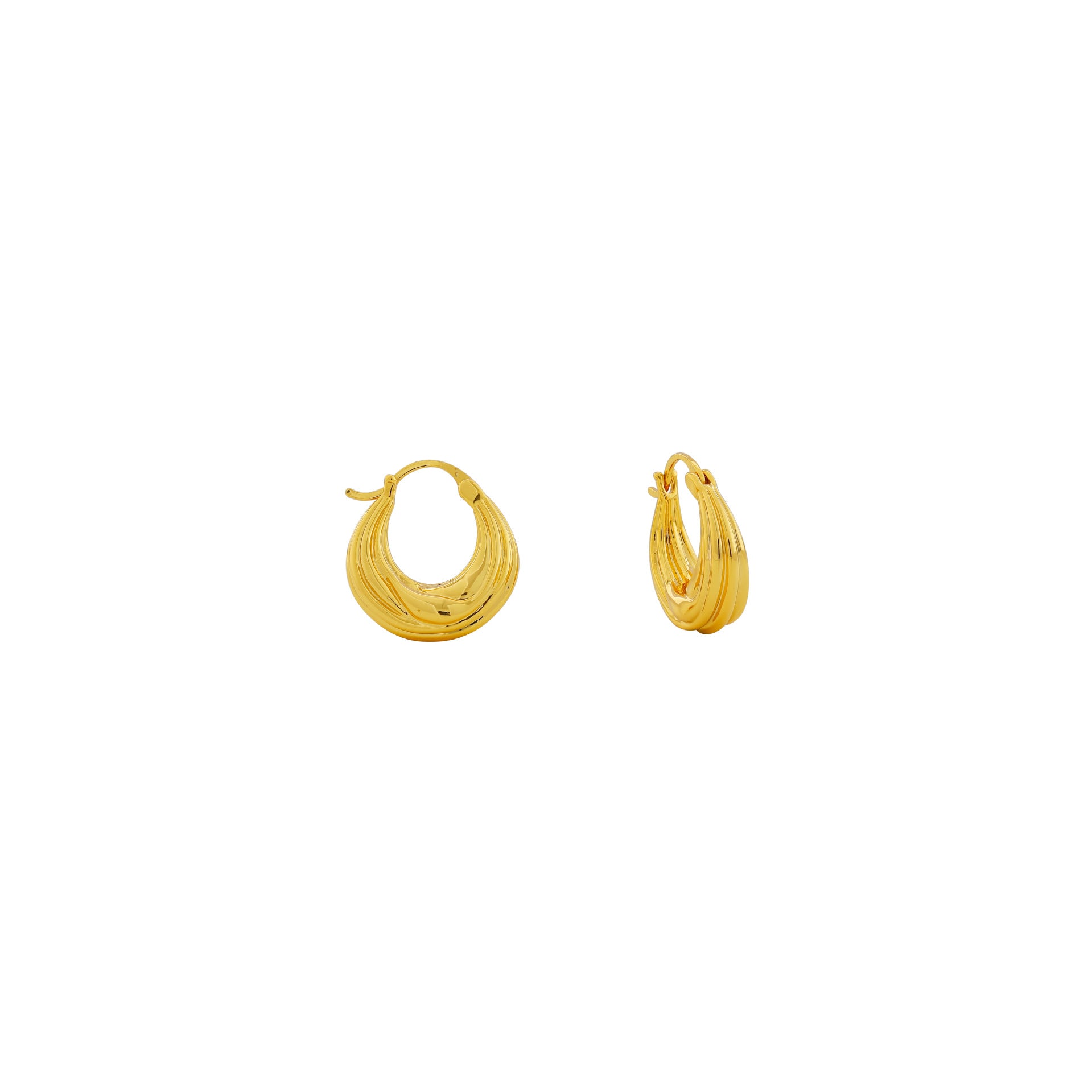 Curve Hoop Earrings For Women In 18K Real Gold Plated Brass With Copper Ear Pins, Elegant Gold Jewelry