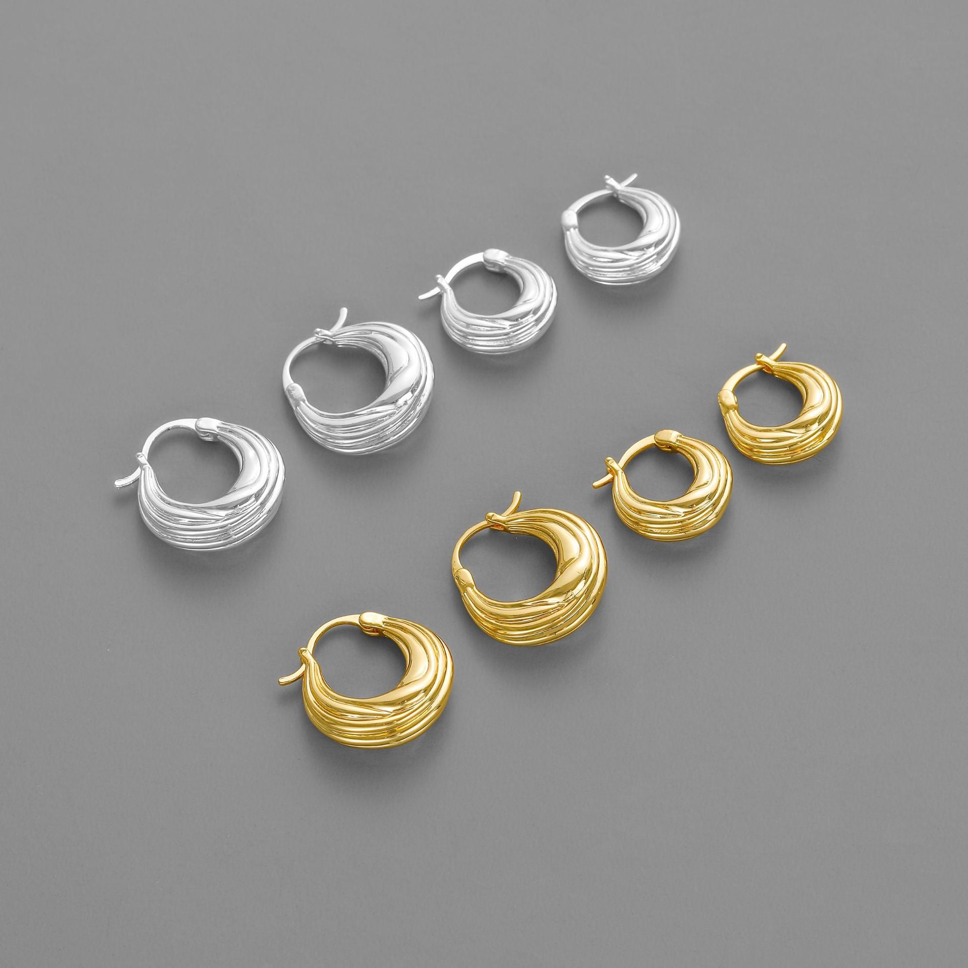 Curve Hoop Earrings For Women In 18K Real Gold Plated Brass With Copper Ear Pins, Elegant Gold Jewelry