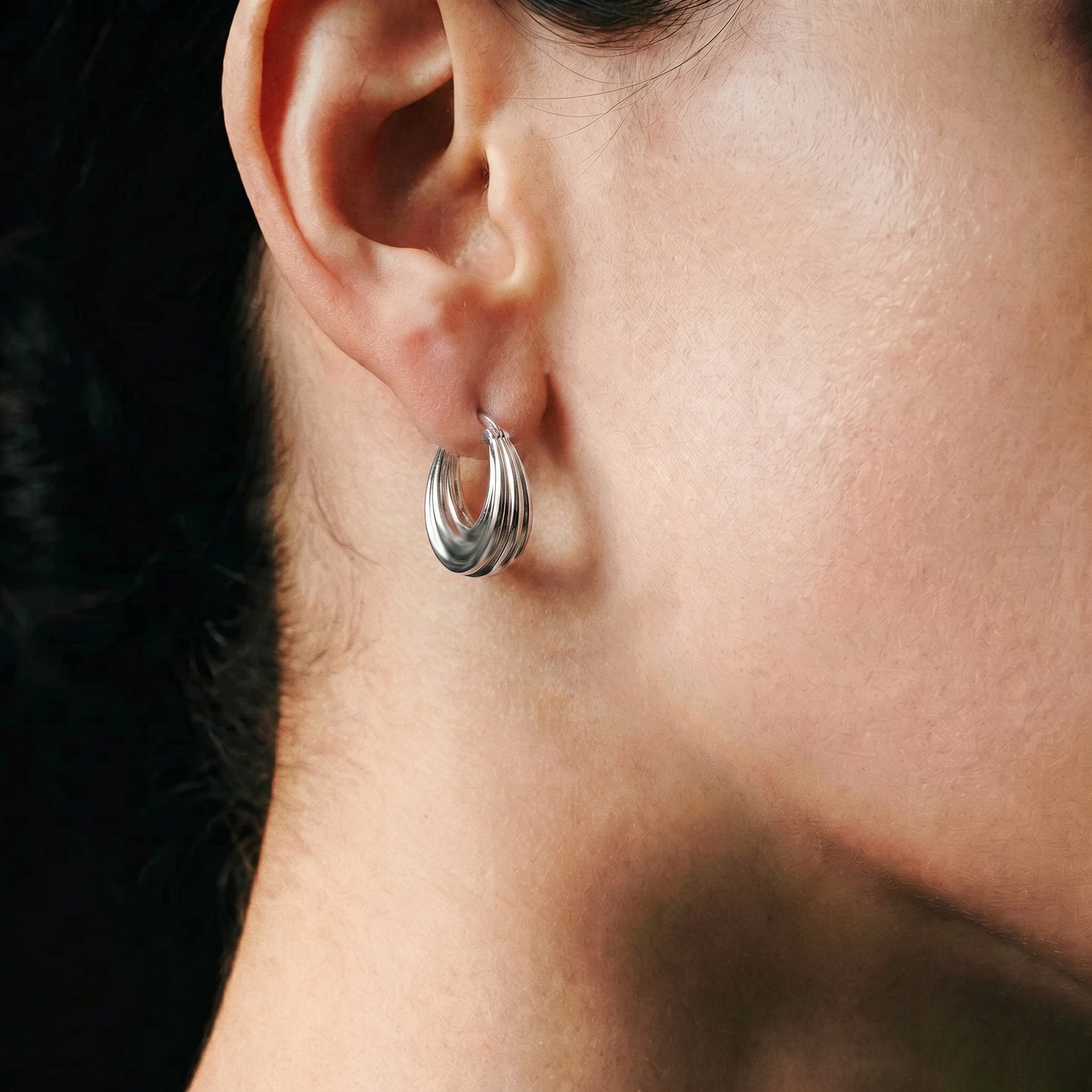 Curve Hoop Earrings For Women In 18K Real Gold Plated Brass With Copper Ear Pins, Elegant Gold Jewelry
