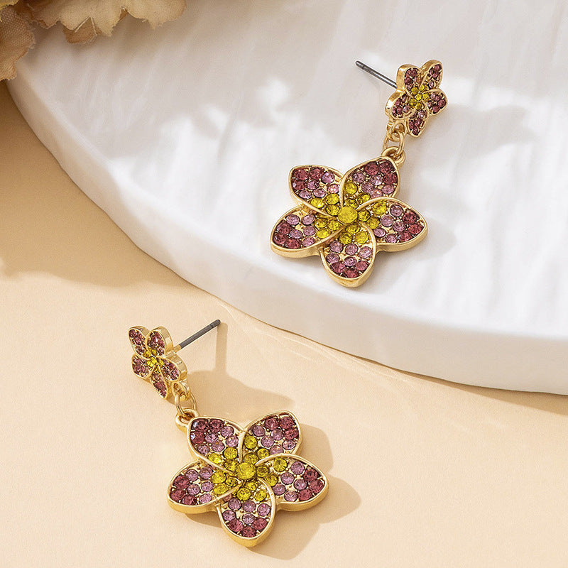 Gold Flowers Earrings For Women With Alloy And Rhinestones, Featuring 304 Stainless Steel Ear Pins