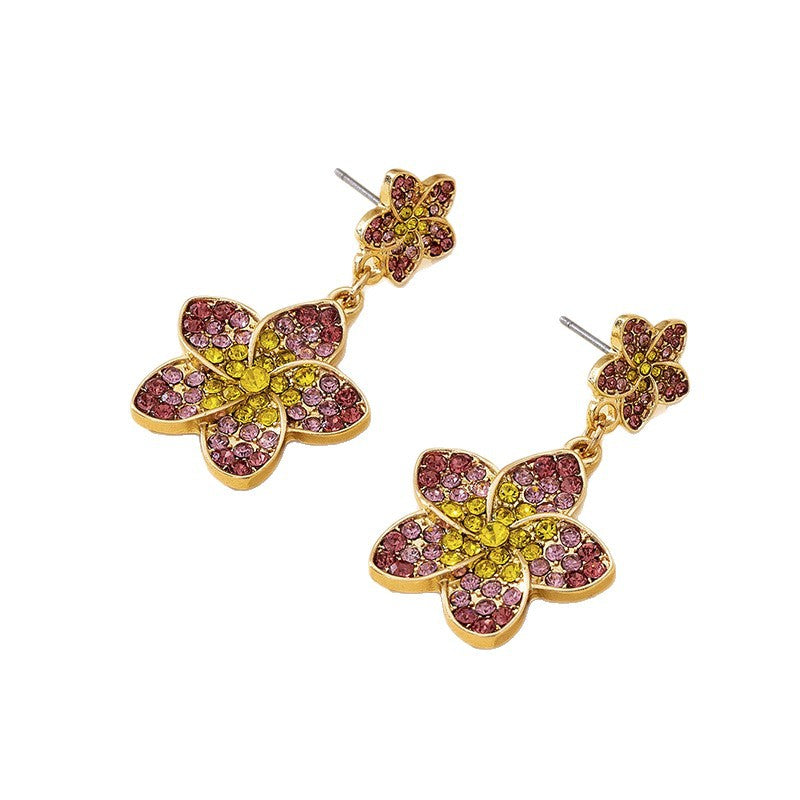 Gold Flowers Earrings For Women With Alloy And Rhinestones, Featuring 304 Stainless Steel Ear Pins