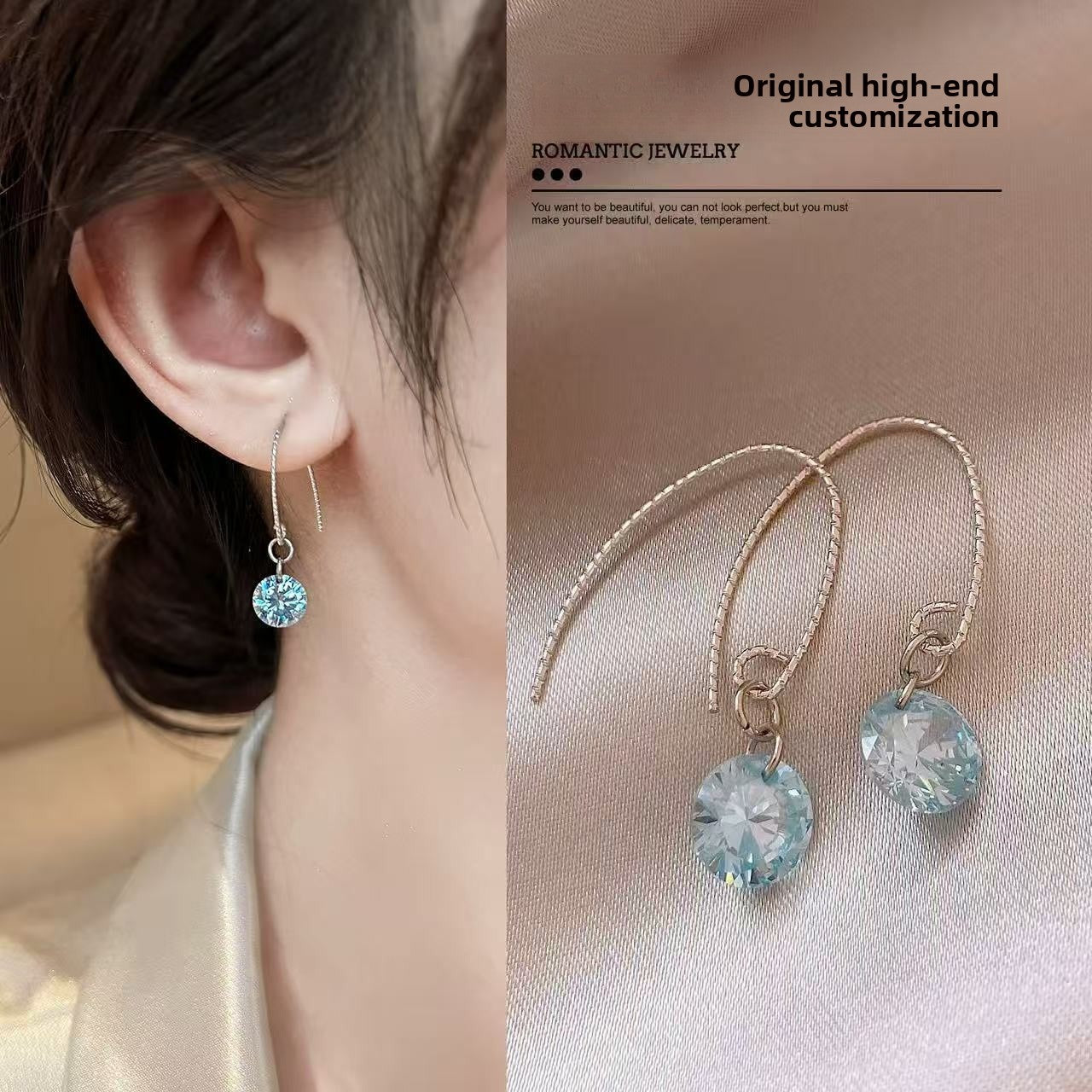 Geometric Blue Earrings For Women Featuring Zinc Alloy With Rhinestones And 925 Sterling Silver Ear Pins