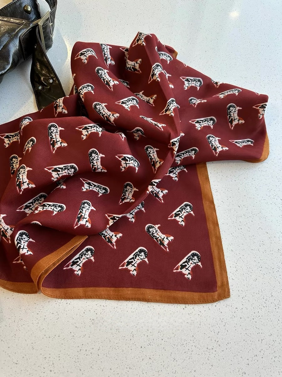 French Style Cashew Nuts Bandana In Caramel Flannel, Perfect For Spring Wear