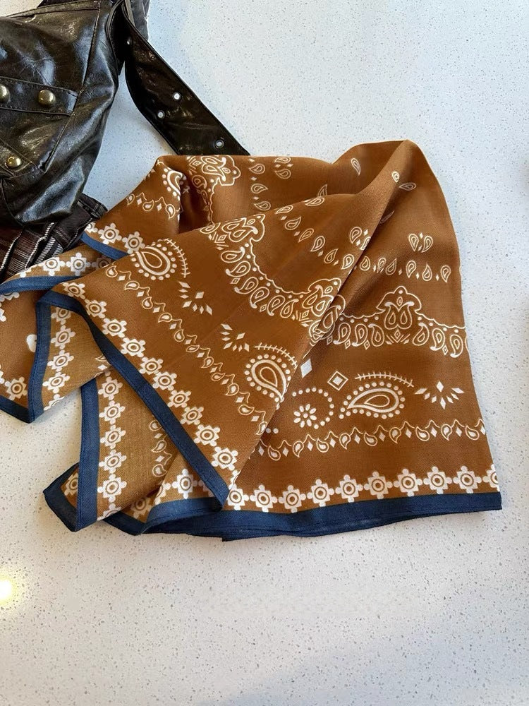French Style Cashew Nuts Bandana In Caramel Flannel, Perfect For Spring Wear