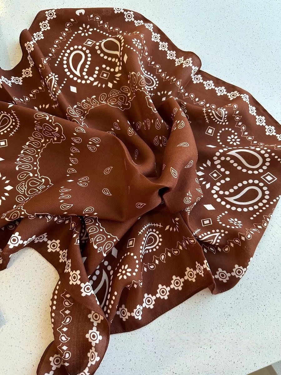 French Style Cashew Nuts Bandana In Caramel Flannel, Perfect For Spring Wear