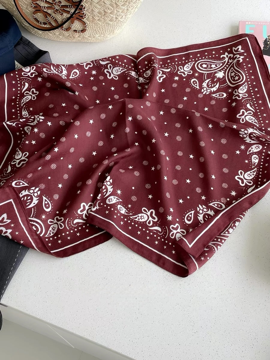 French Style Cashew Nuts Bandana In Caramel Flannel, Perfect For Spring Wear