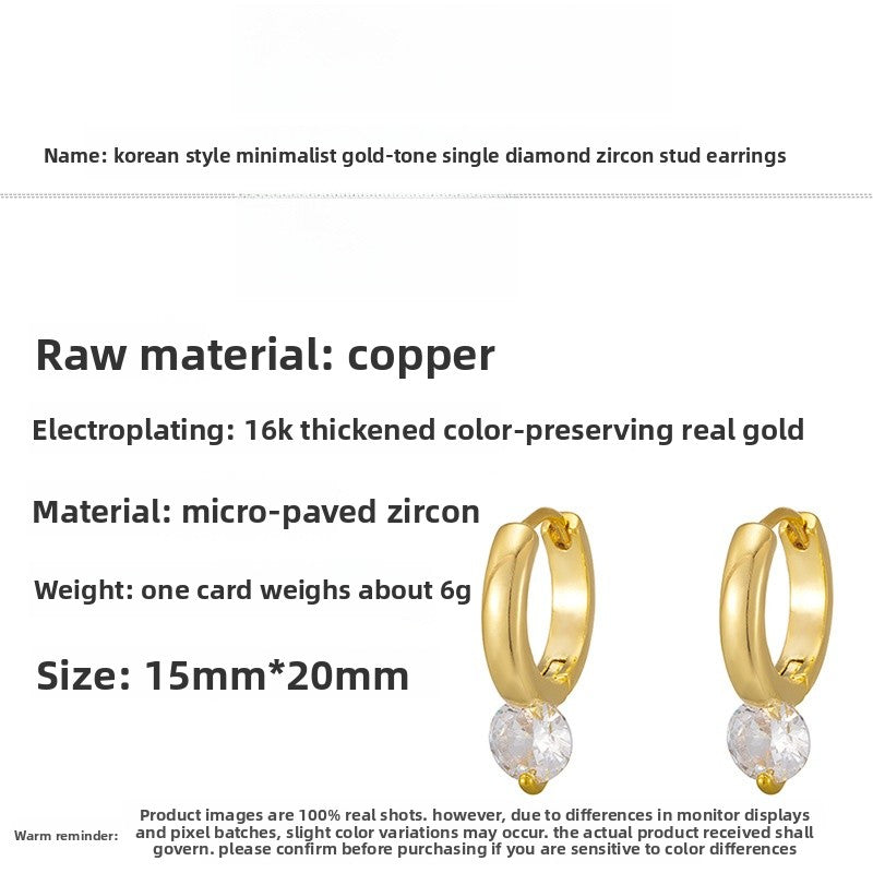 Heart Shape Hoop Earrings In Copper With Real Gold Plated And Zircon Inlay, 925 Sterling Silver Posts, Simple Style For Women