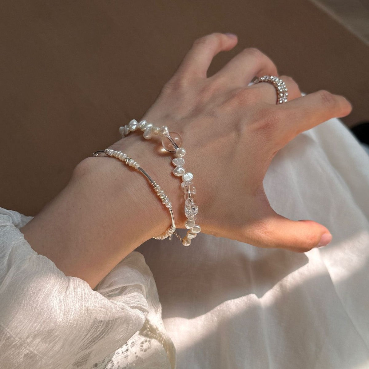 Heart Shape Beaded Bracelet With Freshwater Pearl And Crystal Pendant, Slider Chain Design For Women