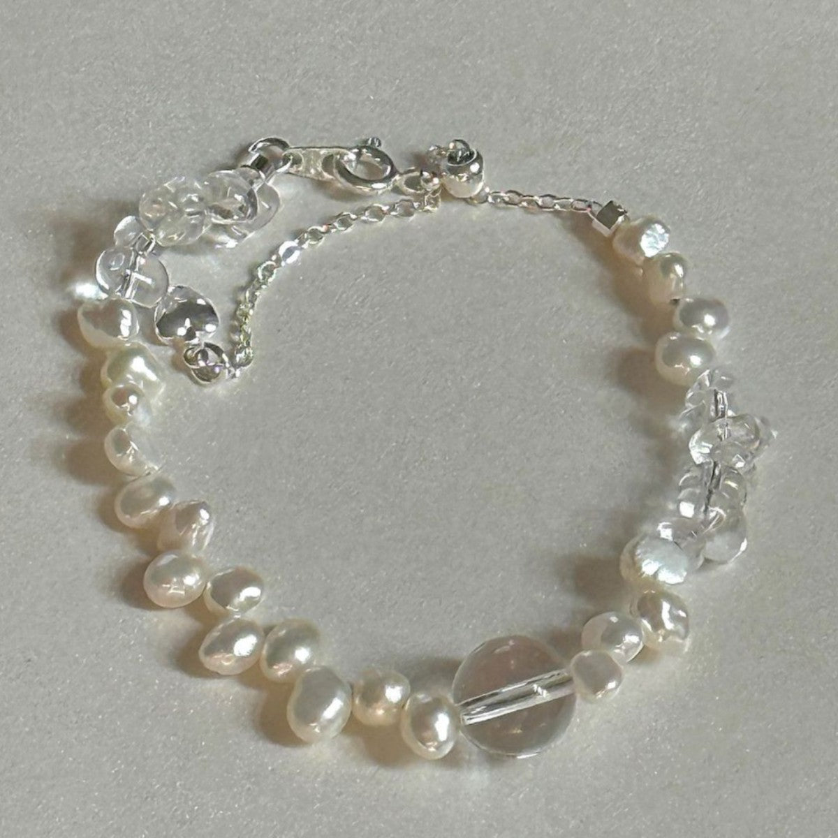 Heart Shape Beaded Bracelet With Freshwater Pearl And Crystal Pendant, Slider Chain Design For Women