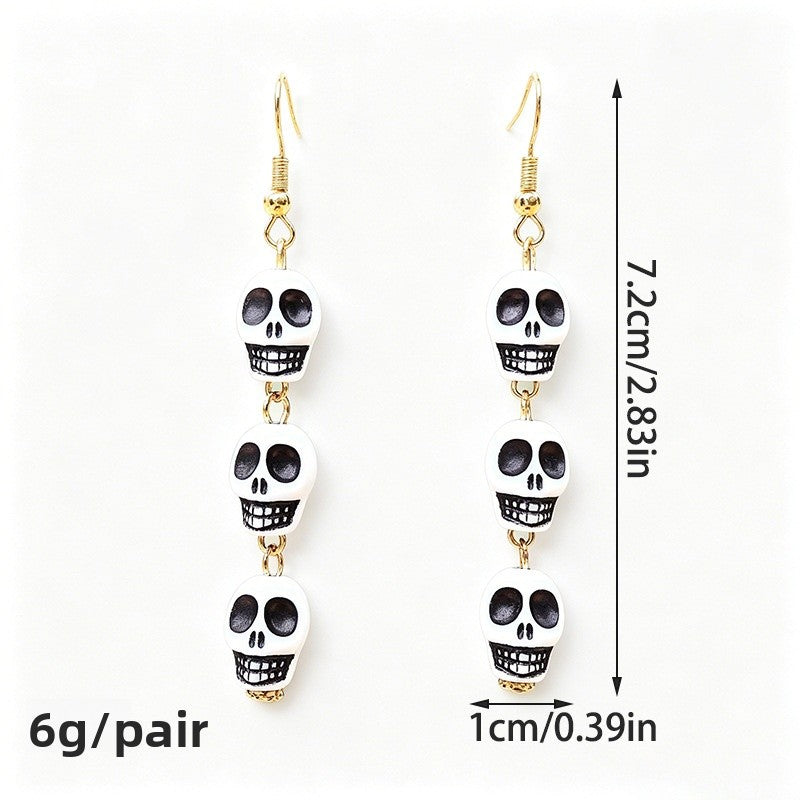 Funny Skull Earrings In Yellow And Green Acrylic With Iron Ear Pins, Unisex Design
