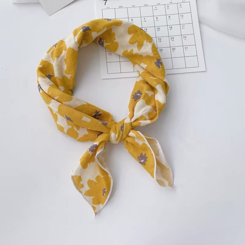 New Style Cotton And Linen Bandana With Flowers Pattern In Airy Blue, Perfect For Spring & Summer